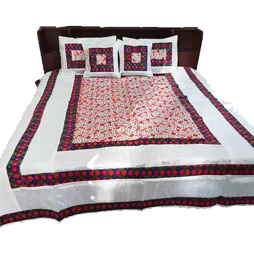 Kashmiri Embroidered Bedsheet With 2 Pillow And 2 Cushion