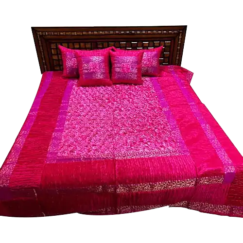 Flower Design Fuchsia Color Designer Bedsheet With 2 Pillow And 2 Cushion Cover