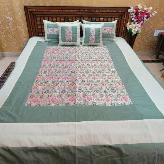 Designer Pastel And Metallic Shades Bedcover Size:90/108 Includes 2 Pillows And 2 Cushion Covers. Washing Care: Dry Clean Or Gentle Wash Only.