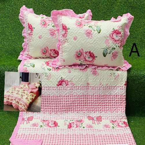 Baby Pink Color Cotton Quilted Bedsheet With Pillow Covers, Size:90/100