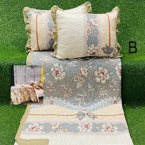 Beige Color Cotton Quilted Bedsheet With Pillow Covers, Size:90/100