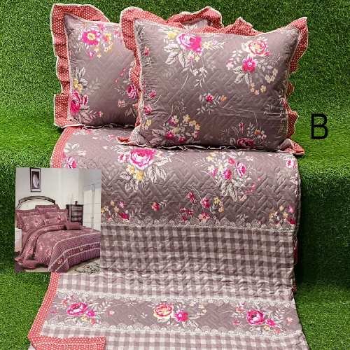 Flower Printed Cotton Quilted Bedsheet With Pillow Covers, Size:90/100