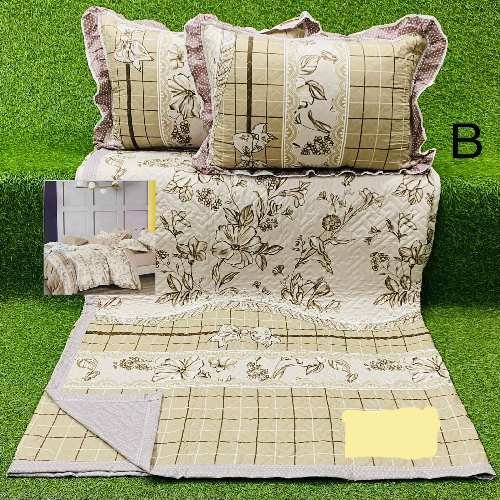 Yellow Color Cotton Quilted Bedsheet With Pillow Covers, Size:90/100