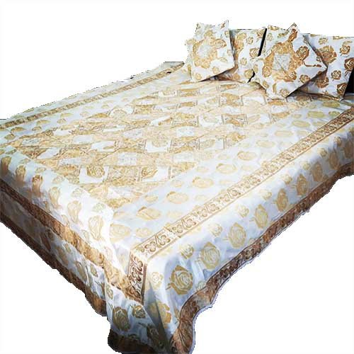 White Color Brocade Bedsheet With 2 Pillow And 2 Cushion Covers