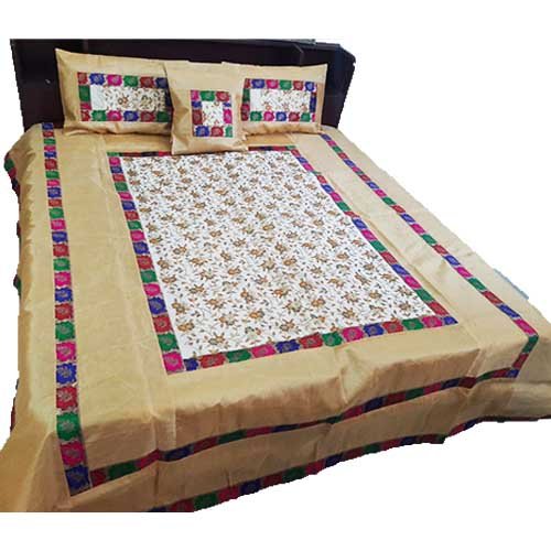 Beige Color Embroidery Bedsheet With 2 Pillow And 2 Cushion Cover