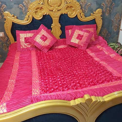 Fuchsia Color Silk Satin Bedsheet With 2 Pillow And 2 Cushion Cover